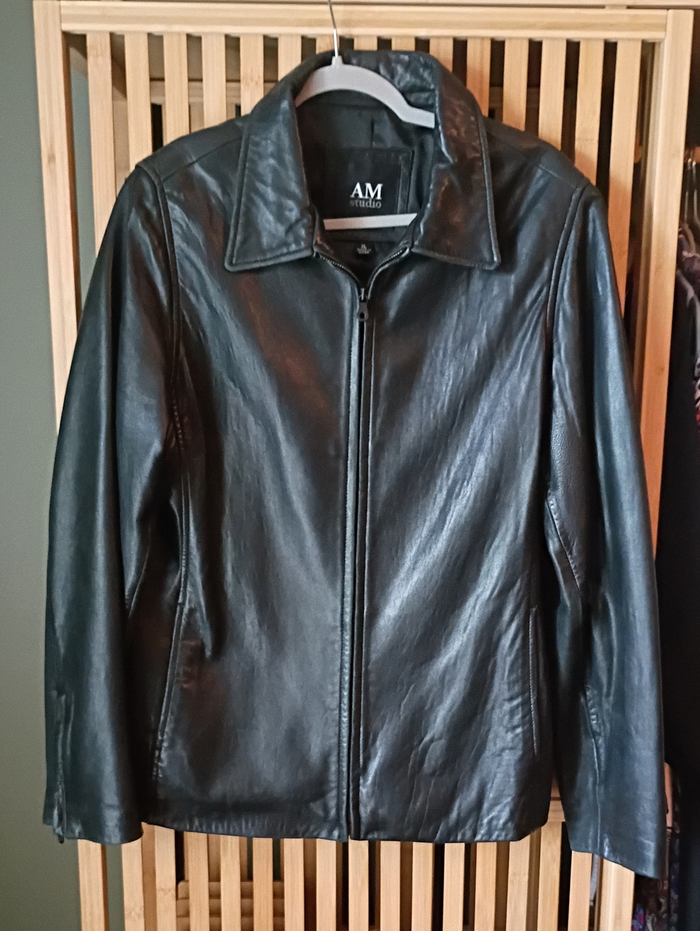 AM Studio Andrew Marc Black Lamb Leather Zip Up Women's Jacket Coat Size XL